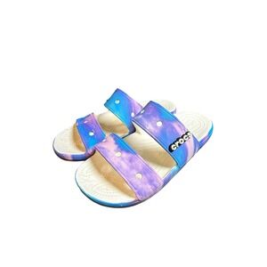 Crocs Classic Slide Sandals Purple Blue Tie Dye Marble Womens 11 Mens 9 207248